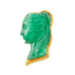David Webb Emerald Cameo Brooch