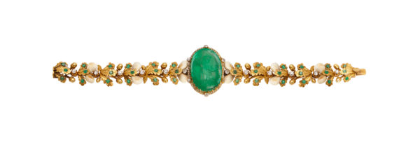 Unusual Antique Hunting Emerald Cameo Bracelet