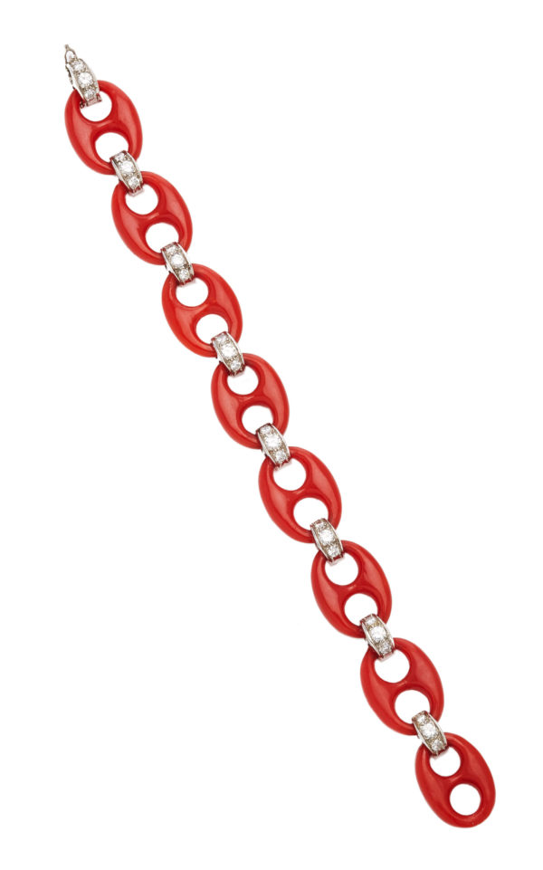 1970s Ventrella Marine Coral & Diamond Bracelet - Image 3
