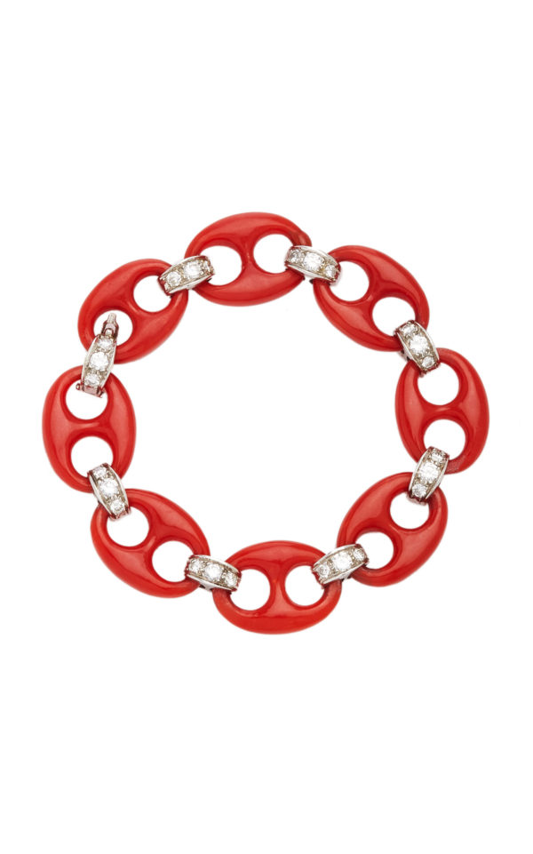 1970s Ventrella Marine Coral & Diamond Bracelet