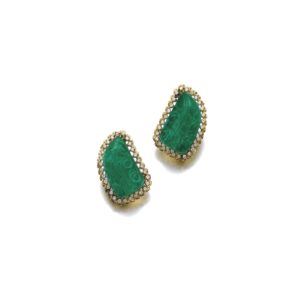 Impressive Carved Emeralds & Diamond Earclips