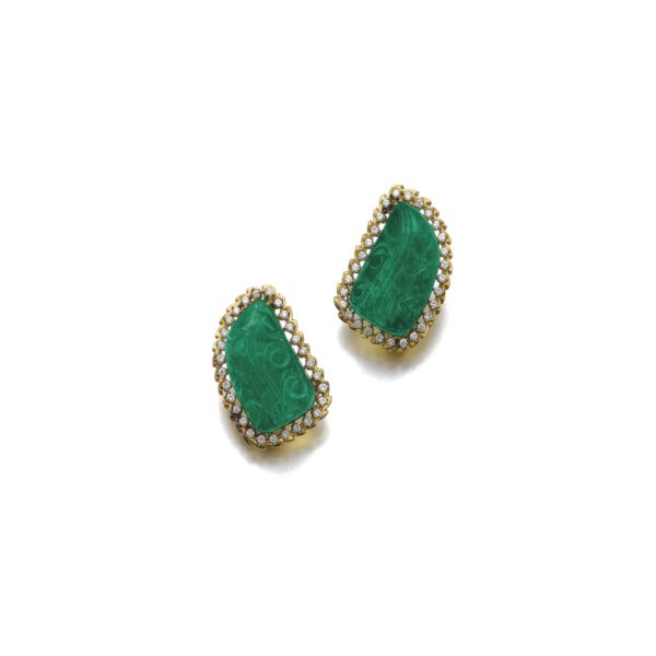 Impressive Carved Emeralds & Diamond Earclips