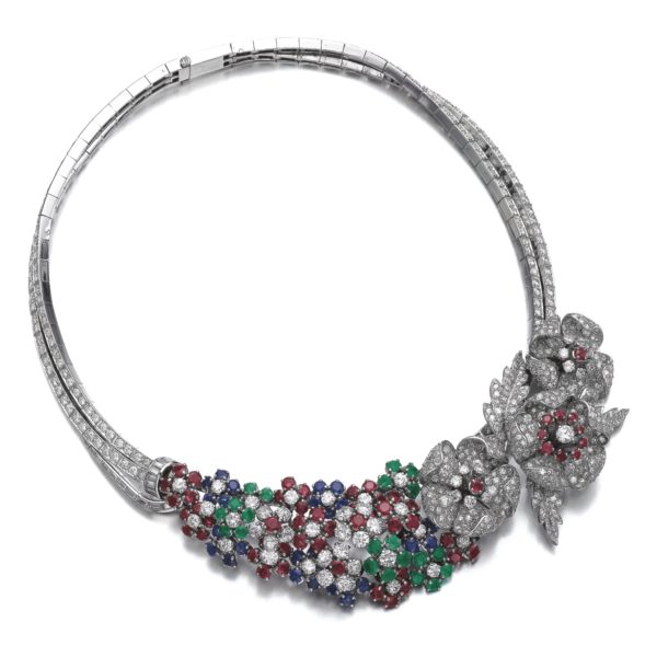 Important Marchak Diamond Ruby Sapphire Emerald Necklace