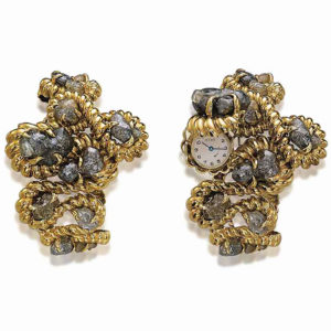 David Webb Rough Diamond & Gold Bracelet-Watch
