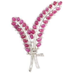 Ruby & Diamond Floral Brooch