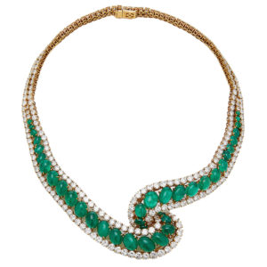 1960s Cabochon Emerald & Diamond Necklace