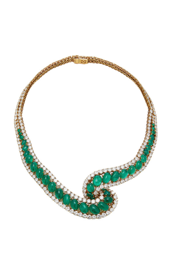 1960s Cabochon Emerald & Diamond Necklace
