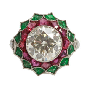 Retro Diamond, Emerald & Ruby Ring