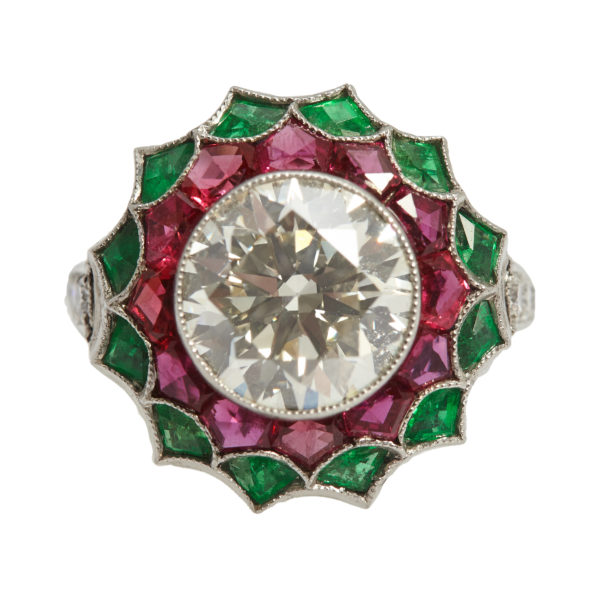 Retro Diamond, Emerald & Ruby Ring