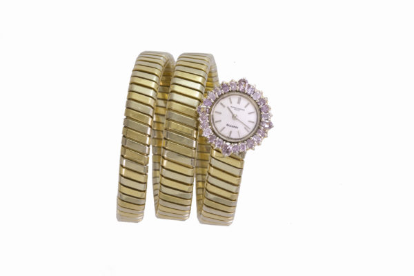 Unique Bulgari Tubogas Watch with Pink Diamonds