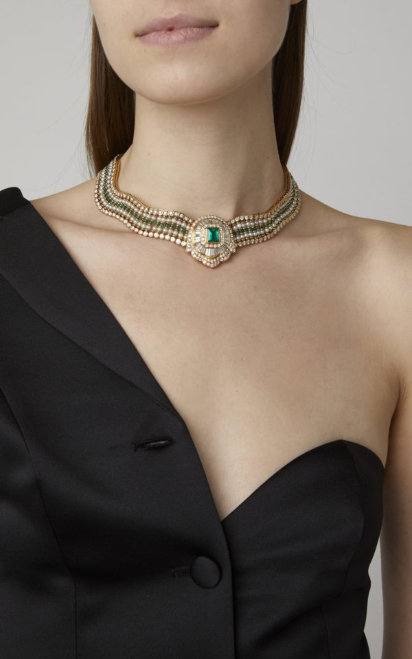 Exquisite Emerald Diamond and Pearl Necklace - Image 2