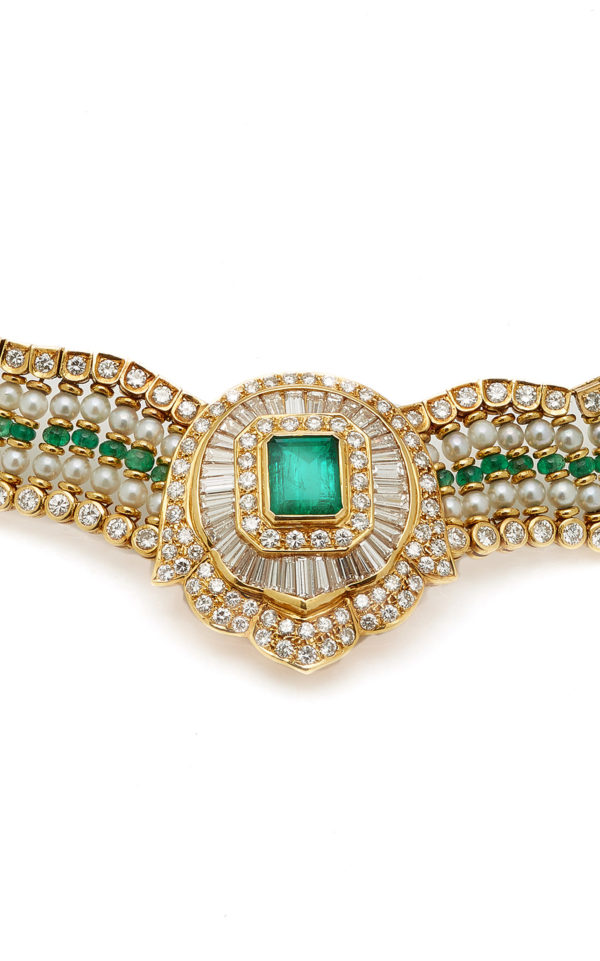 Exquisite Emerald Diamond and Pearl Necklace - Image 3