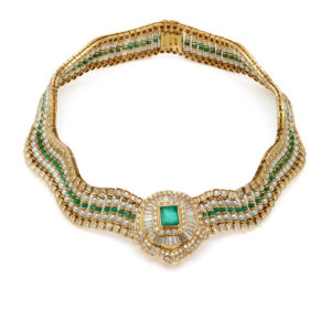 Exquisite Emerald Diamond and Pearl Necklace
