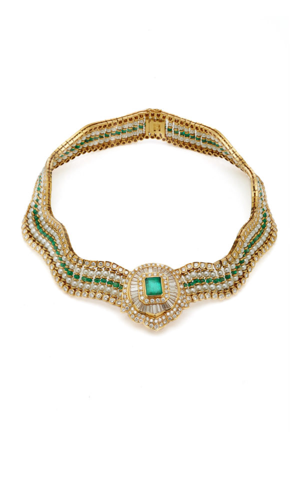 Exquisite Emerald Diamond and Pearl Necklace