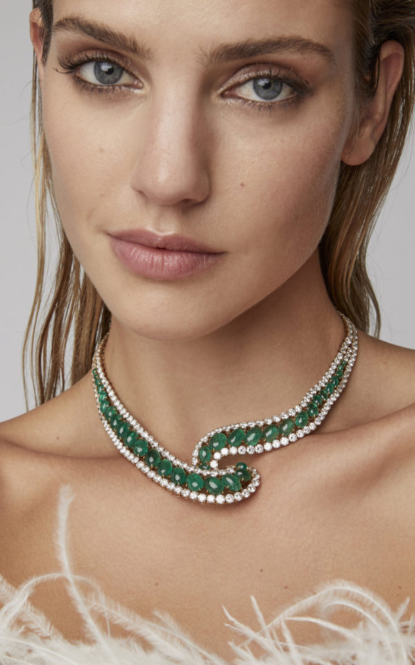 1960s Cabochon Emerald & Diamond Necklace - Image 4
