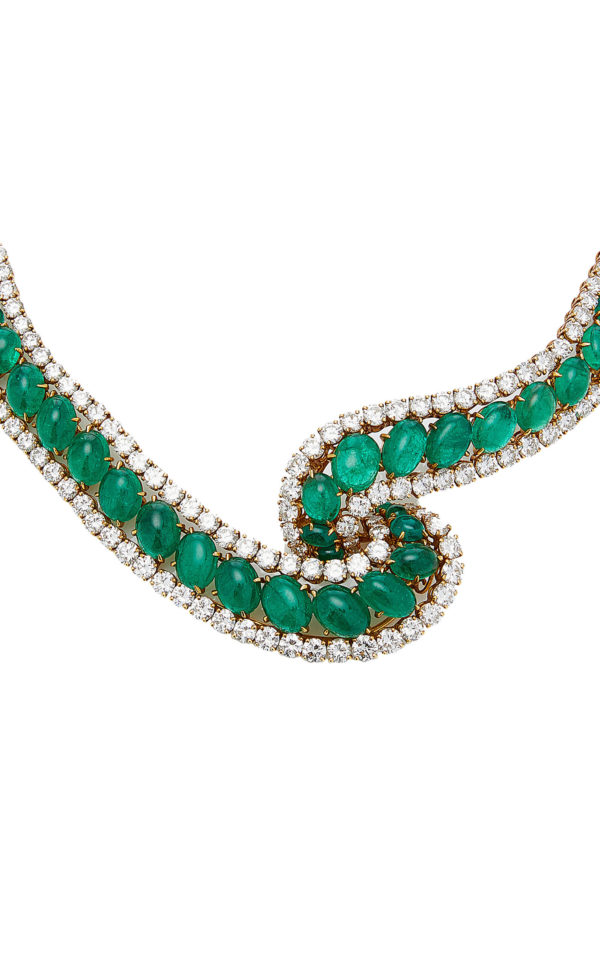 1960s Cabochon Emerald & Diamond Necklace - Image 3