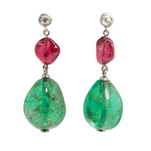 Emerald & Spinel Ear Pendants