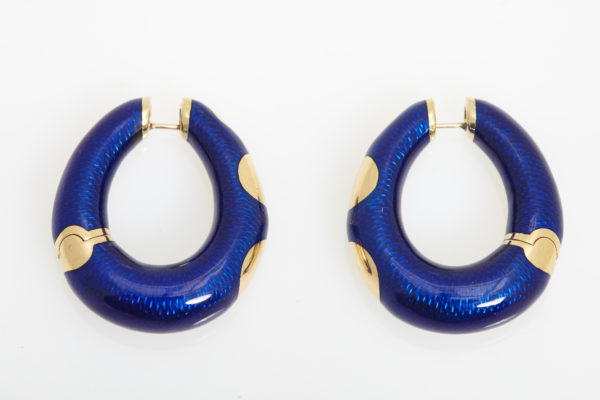 Bulgari Blue Enamel and Gold Hoop Earrings - Image 2