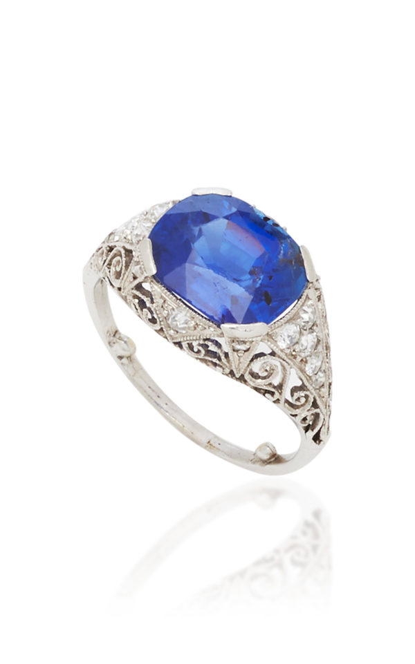 Antique Sapphire Diamond Platinum Ring