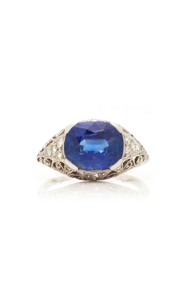 Antique Sapphire Diamond Platinum Ring - Image 4