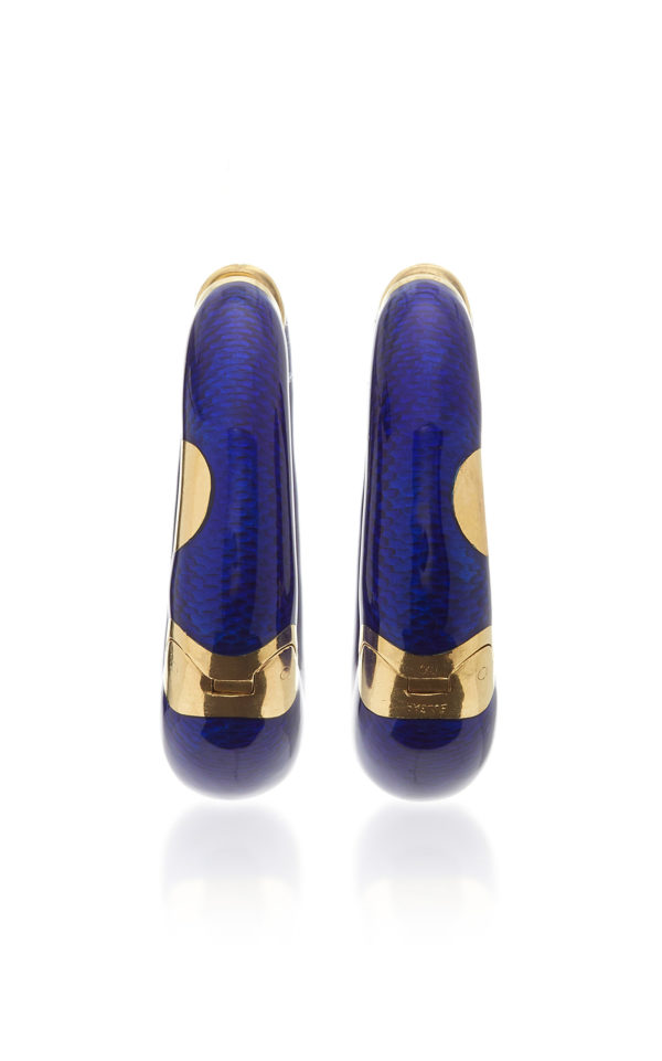 Bulgari Blue Enamel and Gold Hoop Earrings - Image 3
