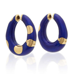 Bulgari Blue Enamel and Gold Hoop Earrings