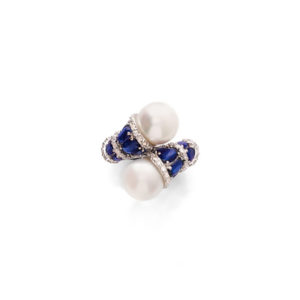 Kyanitem, Pearl & DiamondToi et Moi Ring