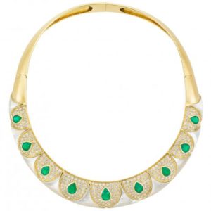Peculiar Mother of Pearl, Emerald and Diamond Necklace