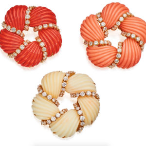 Coral & Diamond Brooches
