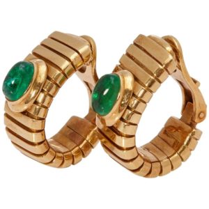 Bulgari Emerald and Gold Tubogas Earclips