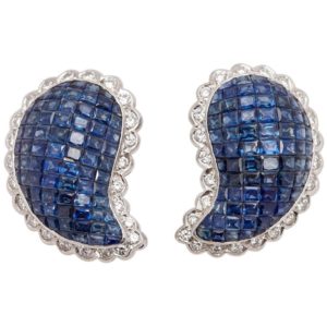 Invisible Set Sapphires & Diamonds Earclips