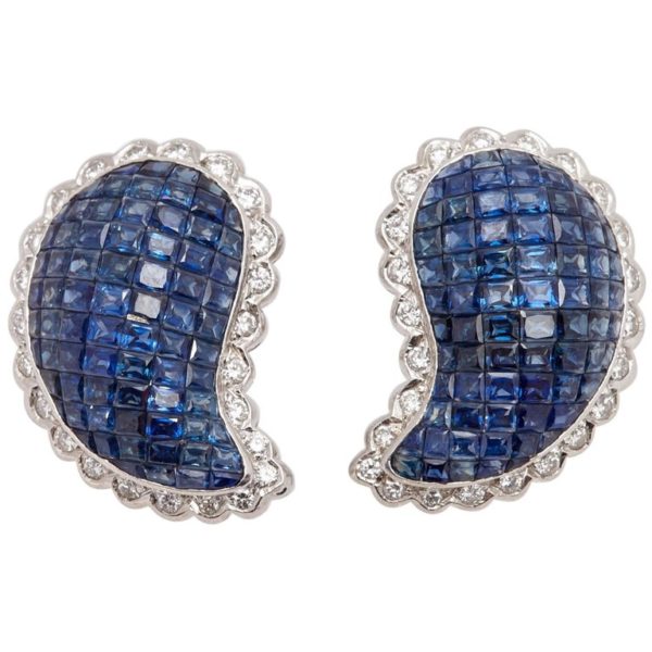 Invisible Set Sapphires & Diamonds Earclips