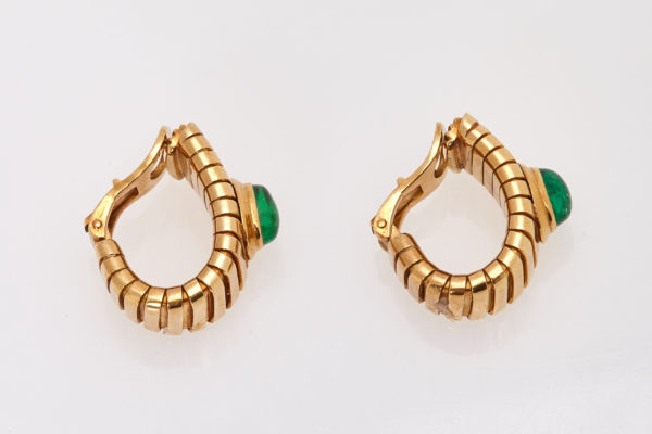 Bulgari Emerald and Gold Tubogas Earclips - Image 4