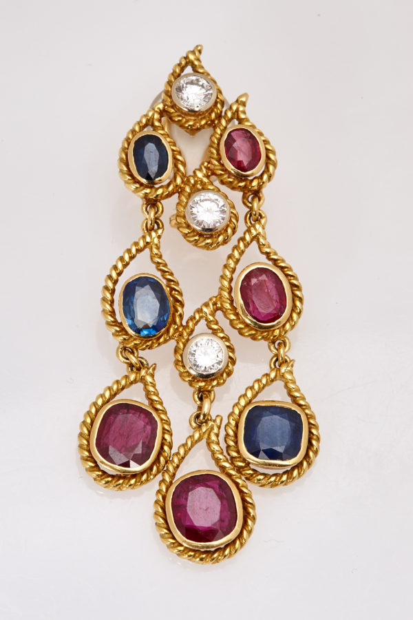 Ruby, Sapphire & Diamond Ear Pendants - Image 3