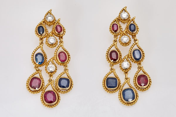 Ruby, Sapphire & Diamond Ear Pendants - Image 2