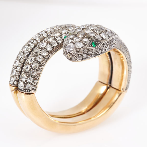 Retro Serpent Diamond & Emerald Bracelet - Image 2