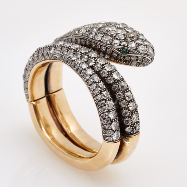 Retro Serpent Diamond & Emerald Bracelet - Image 3
