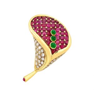 Faraone Ruby, Emerald and Diamond Lily Flower Brooch
