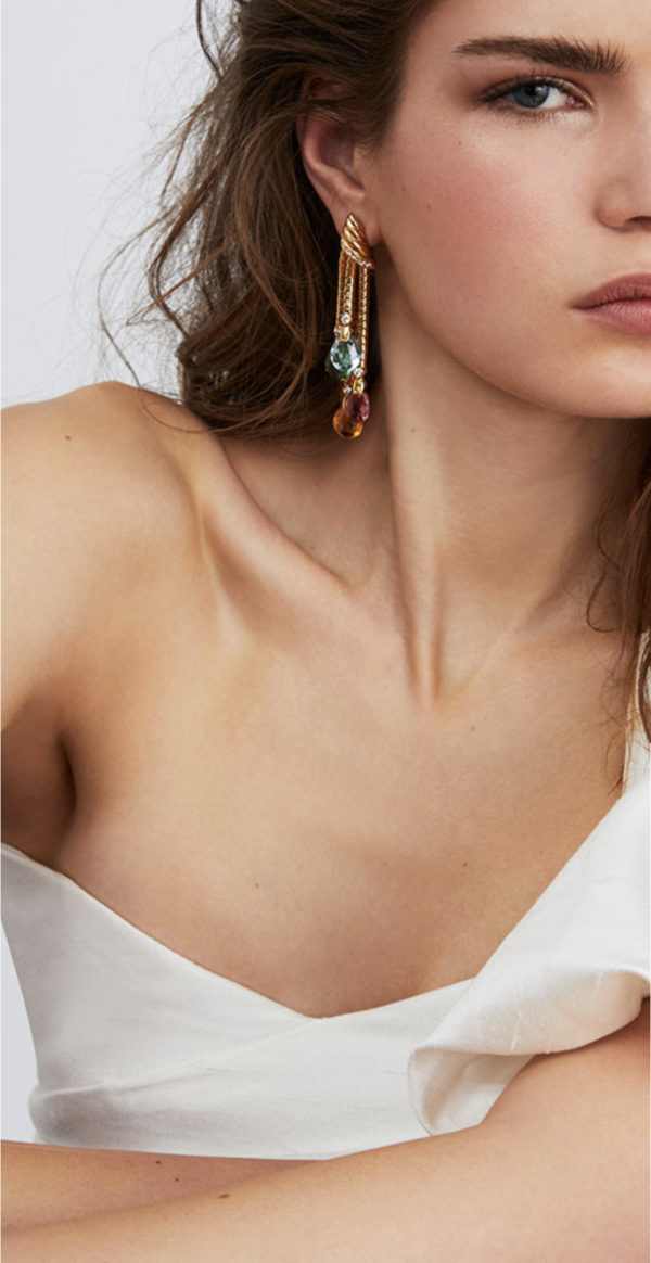 Multicolor Stones and Gold Dangling Ear Pendants - Image 4