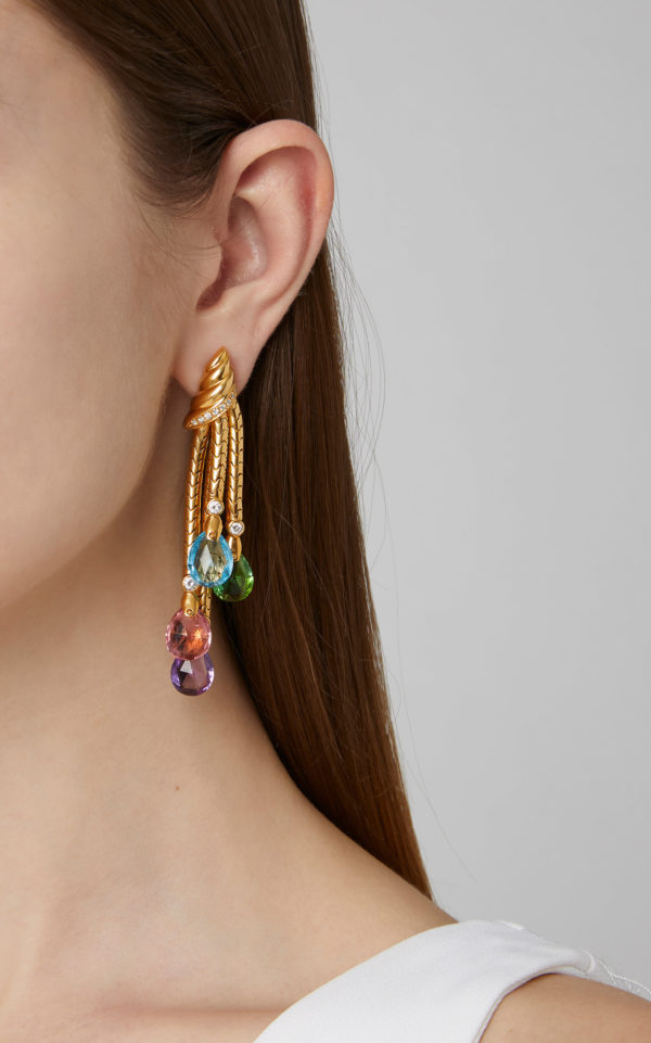Multicolor Stones and Gold Dangling Ear Pendants - Image 2
