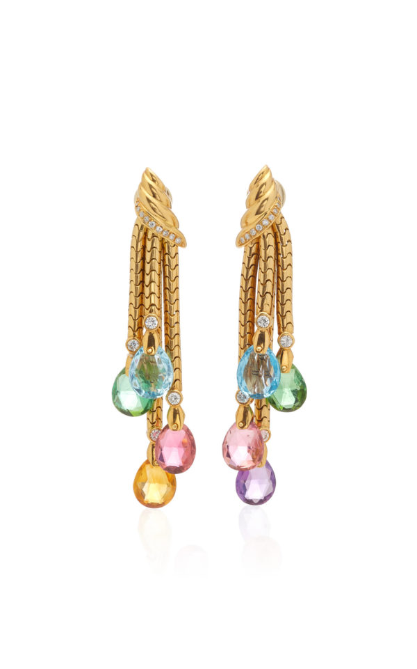Multicolor Stones and Gold Dangling Ear Pendants - Image 3