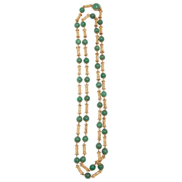Long Jade and Gold Necklace