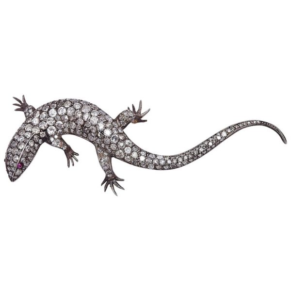 Antique Diamond Lizard Brooch