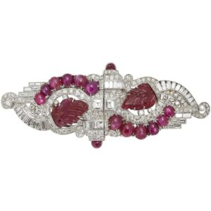 Art Deco Ruby & Diamond Double Clips Brooch
