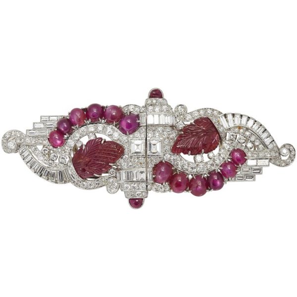 Art Deco Ruby & Diamond Double Clips Brooch
