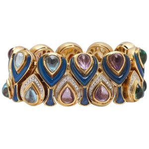Bulgari Multi-Color Stone, Enamel and Diamond Gold Bracelet