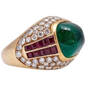 Cabochon Emerald Ruby Diamond Ring