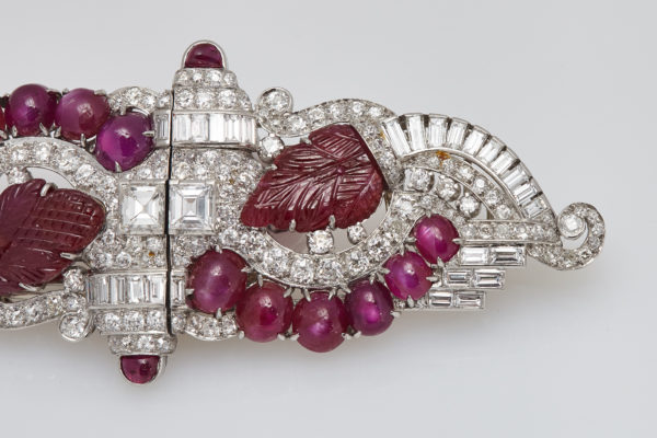 Art Deco Ruby & Diamond Double Clips Brooch - Image 2
