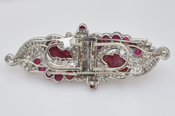 Art Deco Ruby & Diamond Double Clips Brooch - Image 3