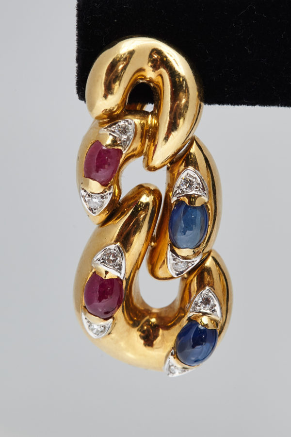 Italian Sapphire, Ruby, Diamond and Gold Ear Pendants - Image 3